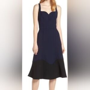 Harlyn SZ M Sleeveless Fit & Flare Navy And Black Midi Zipper Polytwill Dress